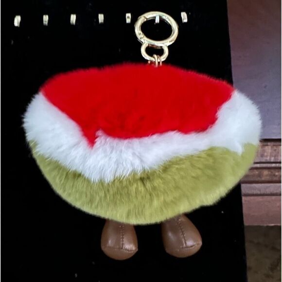Fuzzy Watermelon shaped gold keyring with little legs and Pearl attachment NWOT - Picture 1 of 7